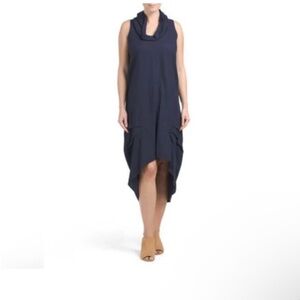 Cynthia Rowley Linen Blend Cowl Neck Hi-Low Maxi Dress – Navy | Women’s Small